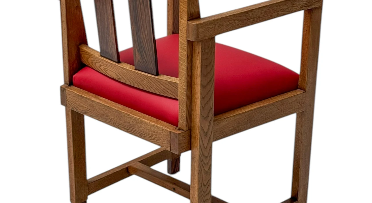 Art Deco Modernist Armchair with Red Leather Seat, 1920s